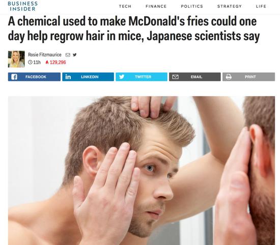 美國福克斯新聞:“研究表明,麥當勞的薯條中含有可以治愈脫發的化學物質。”