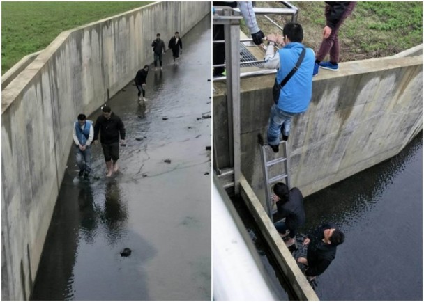苗栗“憲兵隊”于下水道將兩人查獲。（圖片來源：香港東網）