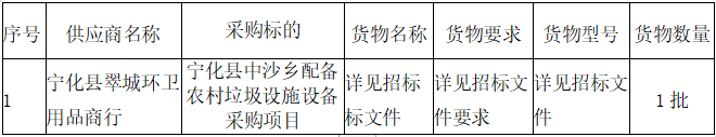 寧化縣中沙鄉(xiāng)配備農(nóng)村垃圾設(shè)施設(shè)備采購項目成交公告